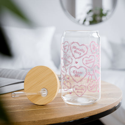 Dark Romance Valentine Hearts (pink) Sipper Glass