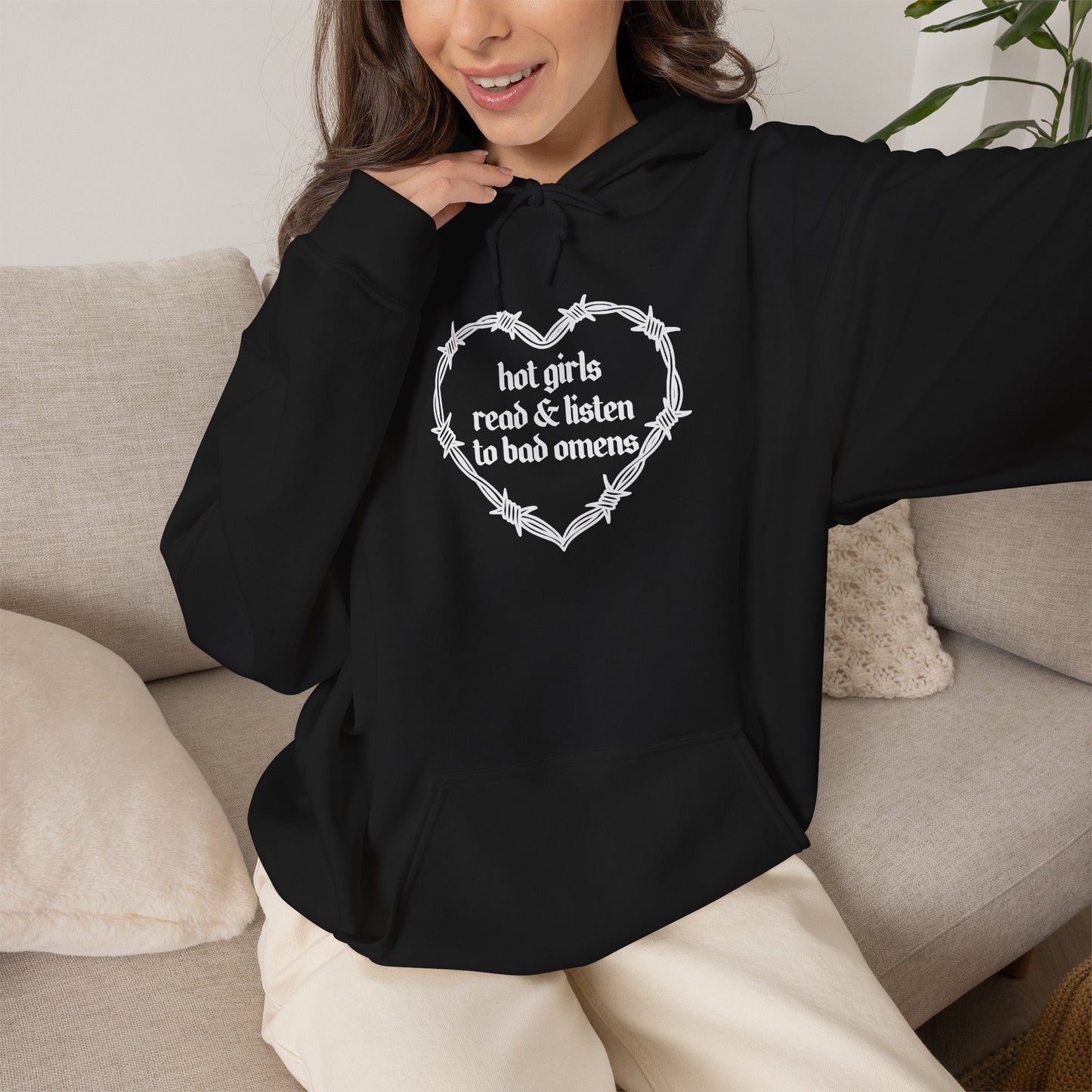Hot Girls Read & Listen To Omens Hoodie (WHITE)