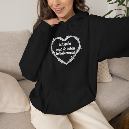 Hot Girls Read & Listen To Omens Hoodie (WHITE)
