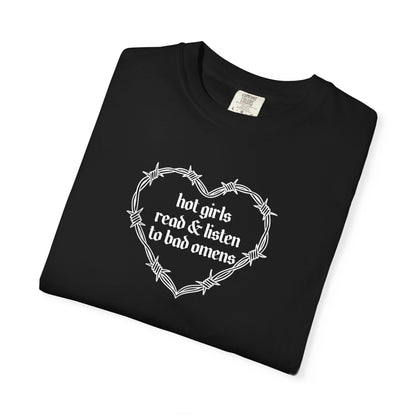 Hot Girls Read & Listen To Omens Tee (WHITE)