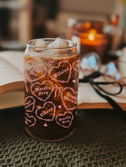 Dark Romance Valentine Hearts (pink) Sipper Glass