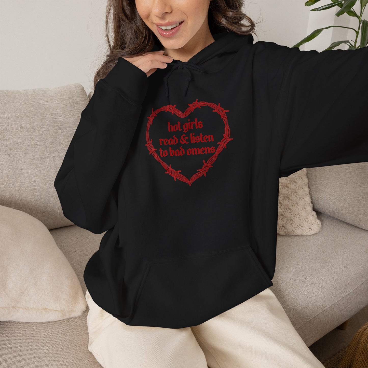 Hot Girls Read & Listen To Omens Hoodie (RED)