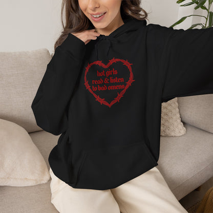 Hot Girls Read & Listen To Omens Hoodie (RED)