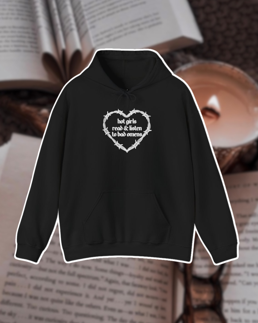 Hot Girls Read & Listen To Omens Hoodie (WHITE)