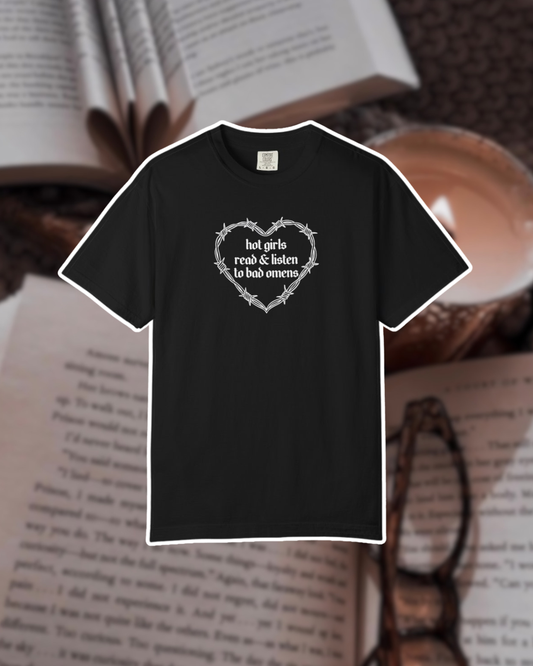 Hot Girls Read & Listen To Omens Tee (WHITE)