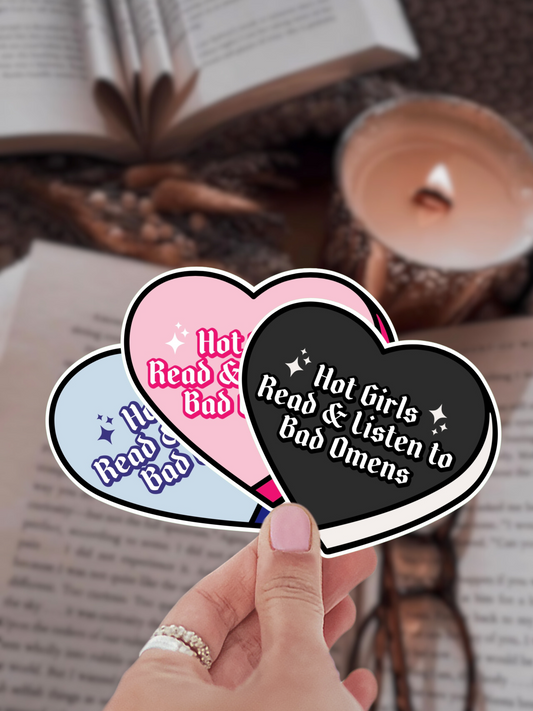 Hot Girls Read Bad Omens Heart Sticker